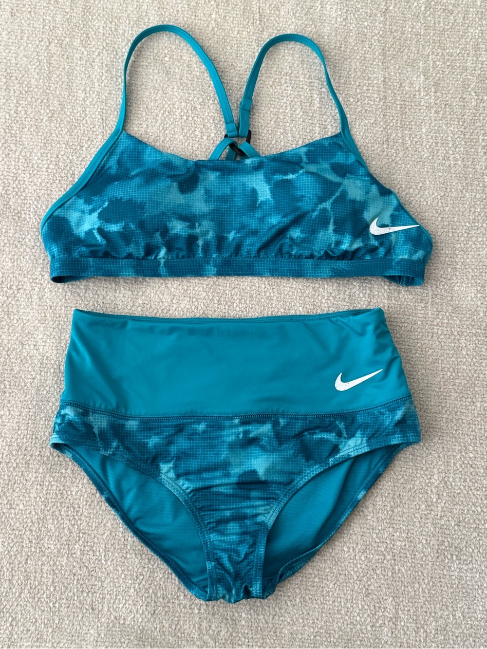 Nike Teal Blue 2 Piece Swimsuit Bikini Set M Top XL Bottom